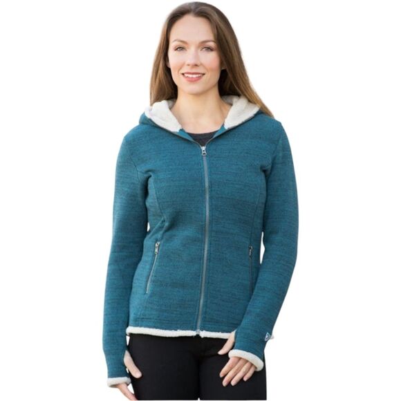 Kuhl Teal Alska Hooded Fleece Full Zip Jacket Womens Medium zip Front Pockets - Picture 1 of 12